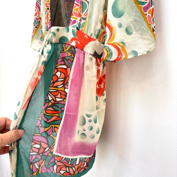 Vintage Nicole Miller Silk Chiffon Kimono Top Sheer Floral Tie Front Size Small - Picture 13 of 13